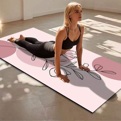 1 pieza Esterilla de yoga con dibujo floral rosa - Apta para entrenamiento en casa, baile y saltar - Unisex, accesorio de yoga, esterilla de fitness, disponible en múltiples estilos