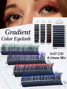 Glamlash 12排渐变蓝红紫绿棕假睫毛，0.07 C/D卷度，8-14毫米，混合白橙白蓝，单根彩色假睫毛，酷炫多彩假睫毛，适合度假旅行派对睫毛嫁接 - C/D 混合 - 查看 8