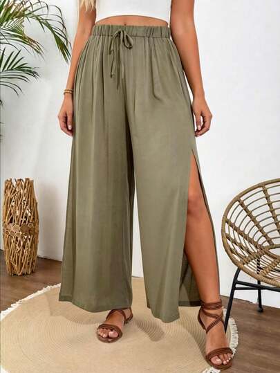 2026春季新款休闲宽松纯色侧开衩透气度假裤，适合日常通勤、休闲和户外活动