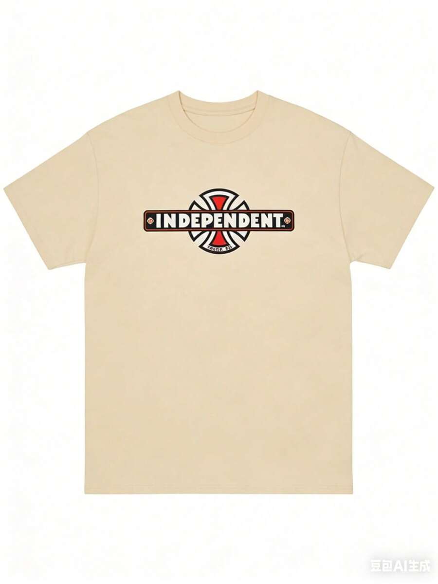 Independent Trucks Retro 90s Skateboard Graphic T-Shirt - White Crew Neck Tee With Black & Brown Emblem Print,Washable For Men, Teens, Skate Culture - 杏色 - 查看 1