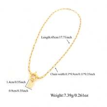 1pc Classic Simple Block Initial Pendant Spring Clasps Golden Stainless Steel Paper Clip Chain Necklaces For Women - Yellow Gold - View 2