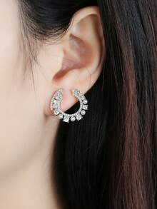 1pc Fashionable Elegant High-End Zirconia & Pearl Clip-On Earrings, Exquisite Elegant, Suitable For Women's Daily, Holiday, Party Matching - Elegant Ear Clips - View 2