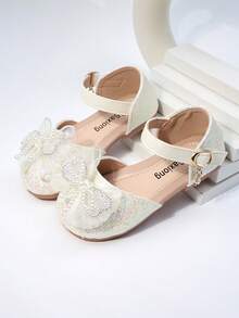 2026春夏新款女童凉鞋、休闲儿童舞蹈鞋、小童/中童平底鞋、幼儿蝴蝶结女童凉鞋、校园学生露趾大童鞋 - 米色 - 查看 3