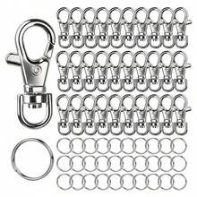 30/60pcs Silver Swivel Lobster Clasp With Key Ring, Suitable For Keychain Lanyard Jewelry Making Crafts - Rotatable Keychain Set - View 1