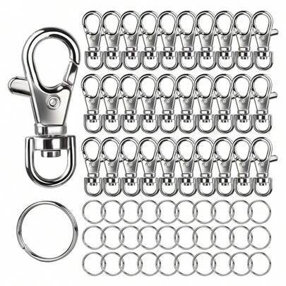 Bộ 30/60 chiếc móc khóa xoay màu bạc có vòng chìa khóa dùng cho móc chìa khóa, dây đeo, làm trang sức, đồ thủ công mỹ nghệ.
