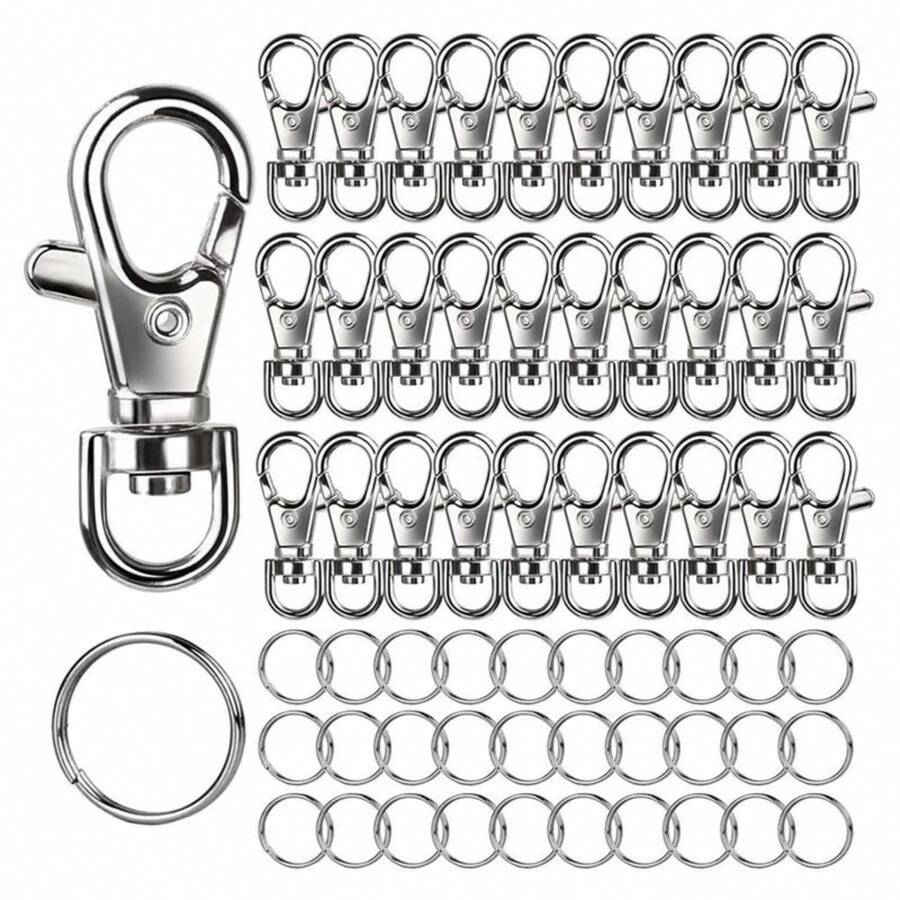 30/60pcs Silver Swivel Lobster Clasp With Key Ring, Suitable For Keychain Lanyard Jewelry Making Crafts - Rotatable Keychain Set - View 1