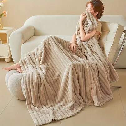 1pc Soft Warm Plush Striped Blanket, Room Decor Throw Blanket, Versatile For Bed, Sofa, Travel, Office, Bedroom, Home Decor, Suitable For All Seasons, Perfect Gift For Friends And Family For Easter, Christmas, Halloween