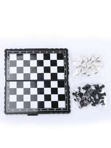 1pc Portable Foldable Mini Magnetic International Chess Set, Travel Size - Black and White - View 7