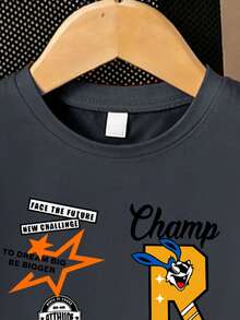 青少年男孩时尚印花圆领短袖T恤+卡其裤夏季新款套装 - 彩色 - 查看 3