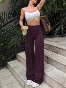 Pantalones acampanados ajustados de unicolor elegantes y modernos para el trabajo y el deporte para mujer, primavera - Rojo violeta - Ver 9