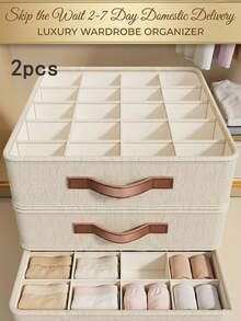A Stylish, Multi-Functional Underwear Organizer Featuring 20 Compartments And A Leather Handle For Quick And Easy Access. Equipped With Multiple Independent Dividers, It Offers Comprehensive Dust Protection And Is Fully Washable. Constructed With A - A - View 1
