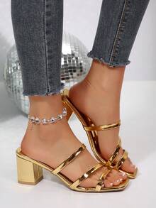 Hàng mới về: Sandal cao gót ba quai dày, kiểu dáng tối giản, thoải mái, đa năng dành cho nữ cỡ lớn, mũi vuông khoét rỗng, thanh lịch cho tiệc tùng, giúp kéo dài đôi chân, thích hợp cho kỳ nghỉ, đi biển, mùa hè. - Vàng - Xem 5