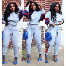 Conjunto deportivo de estilo callejero y occidental de alta gama para mujeres, con estampado de moda y cortes combinados, para un estilo de vida deportivo y casual - Gris - Ver 5