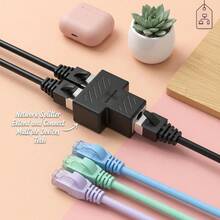 Adaptador de conector de red RJ45, divisor blindado extensor para conexión de cable de computadora y router - Negro - Ver 1