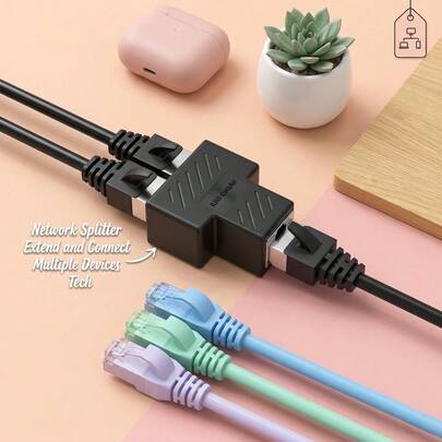 Shielded Network Connector Adapter RJ45 Extension Splitter For Computer & Router Cable Connection