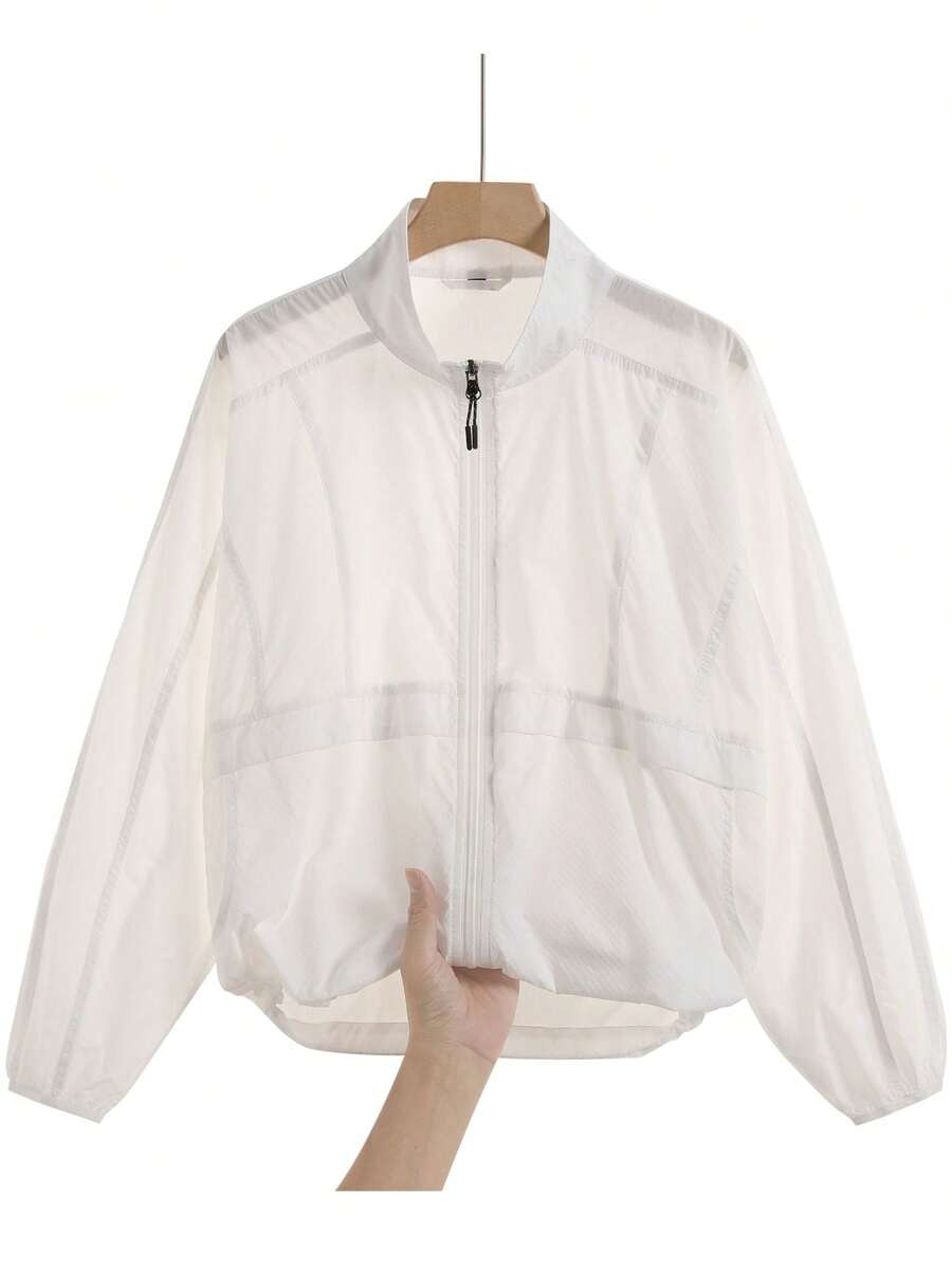 1pc Women's Solid Color Jacket, New Casual Versatile Outerwear For Outdoor Activities, Beach, Cycling, Climbing, In Stock Sports White - White - View 1