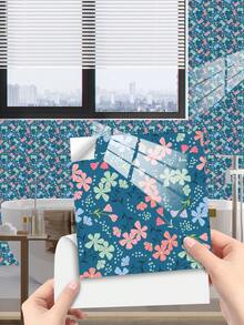 10Pcs 3.9/5.9/7.8/11.8 Inch Square Floral Print Peel And Stick Wallpaper Self-Adhesive Removable PVC Wall Stickers With Thickened Crystal Film Waterproof Stain Resistant Easy Clean For Kitchen Bedroom Bathroom Living Room Rental Home Decor - Fresh Floral Peel & Stick Wall Tile - View 4