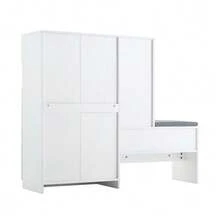 Moderner 2-in-1 Schuhschrank mit gebogenen Türen: Tür mit Soft-Close-Mechanismus, höhenverstellbare Fächer und gepolsterte Sitzbank, weiß, 130 * 35 * 110 cm. - Weiss - Übersicht 7