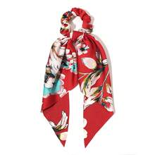 1pc Printed Large Floral Triangular Scarf With Satin Ribbon Headband, Casual Retro Palace Style Party Accessory, Cute & Elegant, Polyester Travel Accessories Ponytail Holders Hair Elastics Hair Rubber Bands Scrunchies Hair Rope,Festival,Birthday - Multicolor - View 4
