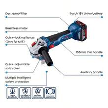 bosch GWS 18V borstlös 4,9" professionell vinkelslip, max 9000 varv/min, verktygslöst skydd, mjukstartsfunktion, skydd mot oavsiktlig start, elektronisk broms (batteri och skiva ingår ej) - Multifärgad - Visa 8