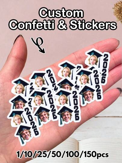 Nhãn dán chân dung tùy chỉnh - Giấy dán chân dung cá nhân hóa, Nhãn dán chữ tùy chỉnh, Nhãn dán độc quyền, Nhãn dán mũ tốt nghiệp trung học, Bộ nhãn dán mũ tốt nghiệp đại học tùy chỉnh, In chân dung cá nhân hóa - Giấy in ảnh ID cá nhân hóa, In khuôn mặt tùy chỉnh - Thích hợp làm quà tặng người lớn, Tiệc tốt nghiệp