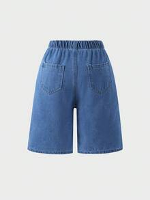 1pc Girls' Casual Loose Ripped Denim Shorts, Fashionable Versatile Outdoor Shorts For Summer - Medium Wash - View 3
