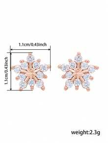 1 Pair Cubic Zirconia Elegant Stud Earrings, Suitable For Daily Decoration, Party Jewelry Or Birthday Gift For Teenagers - Rose Gold - View 5