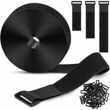 5Meters Adjustable Fastening Hook And Loop Straps With 25 Buckles Free Cut Length Cord Straps For Sewing And Cable Wire Manageme - Black - View 14