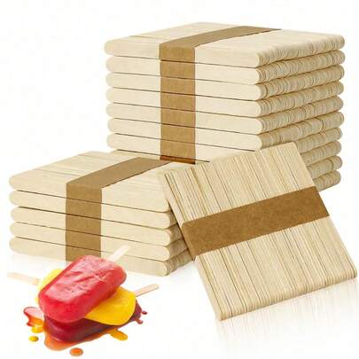 200 que gỗ tự nhiên dùng làm kem que, que thủ công. Những que này có thể dùng để làm kem, đá viên, kẹo mút và bánh. Ngoài ra còn bao gồm que sáp, que gỗ thủ công tự làm, que gỗ tròn, que đè lưỡi, que làm kem que và phụ kiện làm kem que.