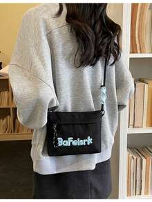 LECEY Soft Nylon Mini Crossbody Bag With Drawstring Detail, Cute Small Travel Bag - Black - View 4