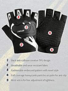 1 Pair Men's Multi-Color Non-Slip Breathable Thin Half-Finger Gloves, Suitable For Cycling, Outdoor Sports, Driving, Climbing, Hiking - Multicolor - View 4