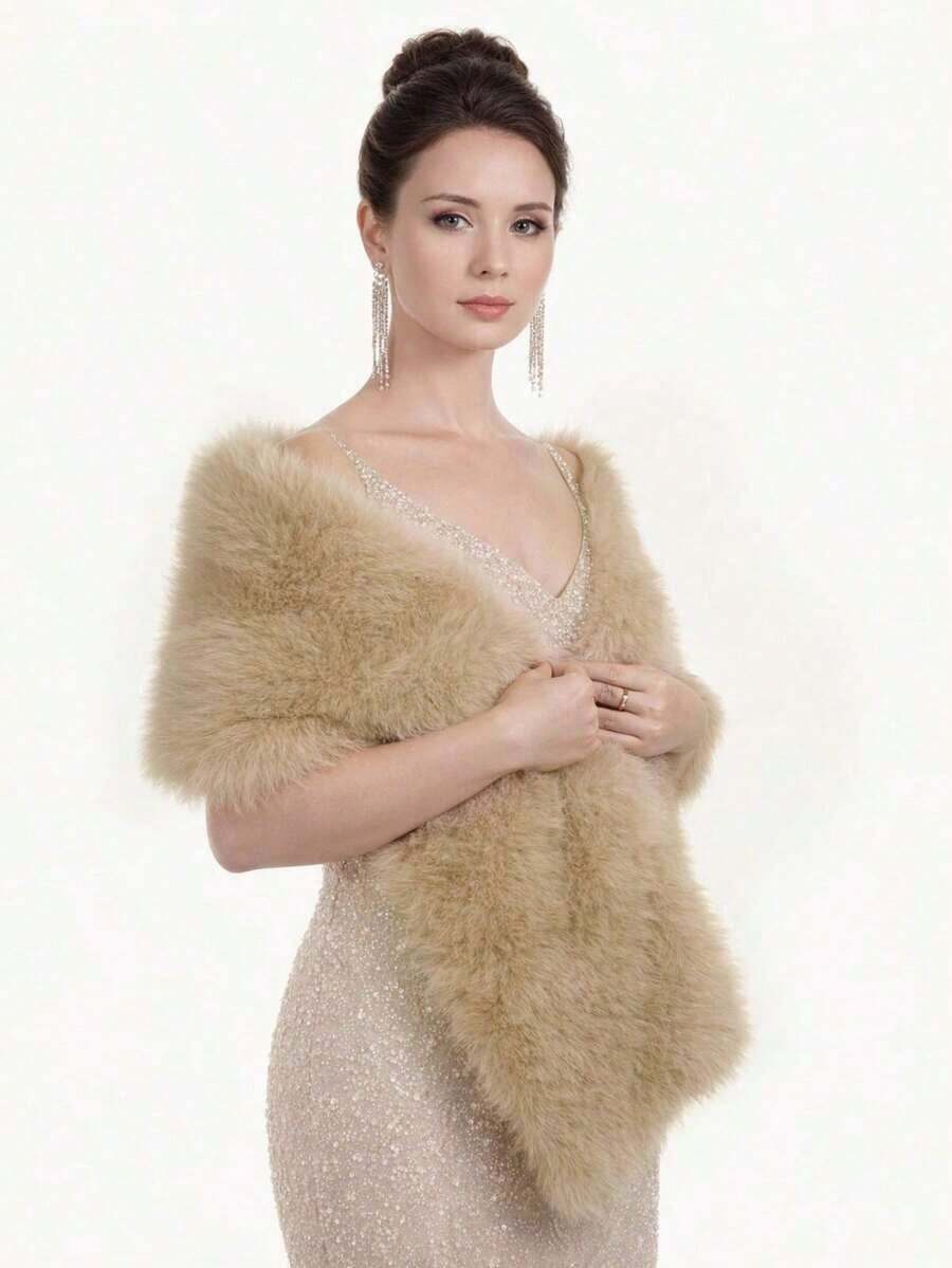SGIAWETA-1PC Fluffy Faux Fur Warm Shawls And Wraps Evening Dresses, Large Soft Plush Wedding Shawl Party,Mother And Wife-Birthdaygift - trắng - Xem 1