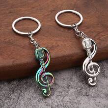 2pcs Creative Music Note Microphone Keychain, Fashionable Music Symbol Metal Pendant Keyring, Funny Gift For Friends - Multicolor - View 1