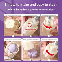 6/4/2pcs Set Of Chrysanthemum Rose Mooncake Molds, Hand Pressed, Non-Stick, Mung Bean Ice Cream, Cartoon Models, Baking Pastry Molds, Kitchen Tools - Multicolor - View 8