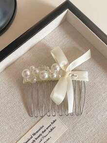 1pc Pearl Bow Hair Comb, Princess Style Voluminous Updo Hair Accessory - Multicolor - View 2