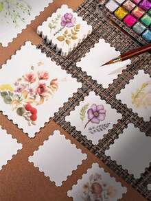 创意手绘邮票形水彩纸 - 300 克,带有花卉和蝴蝶图案的空白艺术卡片,非常适合日记本、明信片和独特的礼品标签,艺术用品 | 装饰纸 | 光滑纹理,返校,学校用品 - 彩色 - 查看 2