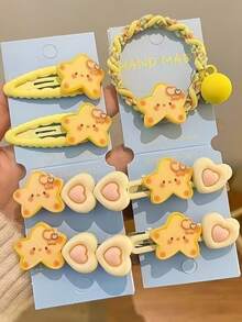 Bộ 7 phụ kiện tóc hình ngôi sao và trái tim hoạt hình dễ thương dành cho bé gái, bao gồm kẹp tóc xinh xắn và dây buộc tóc tết, món quà trang trí tóc ngọt ngào hàng ngày. - Nhiều màu - Xem 2
