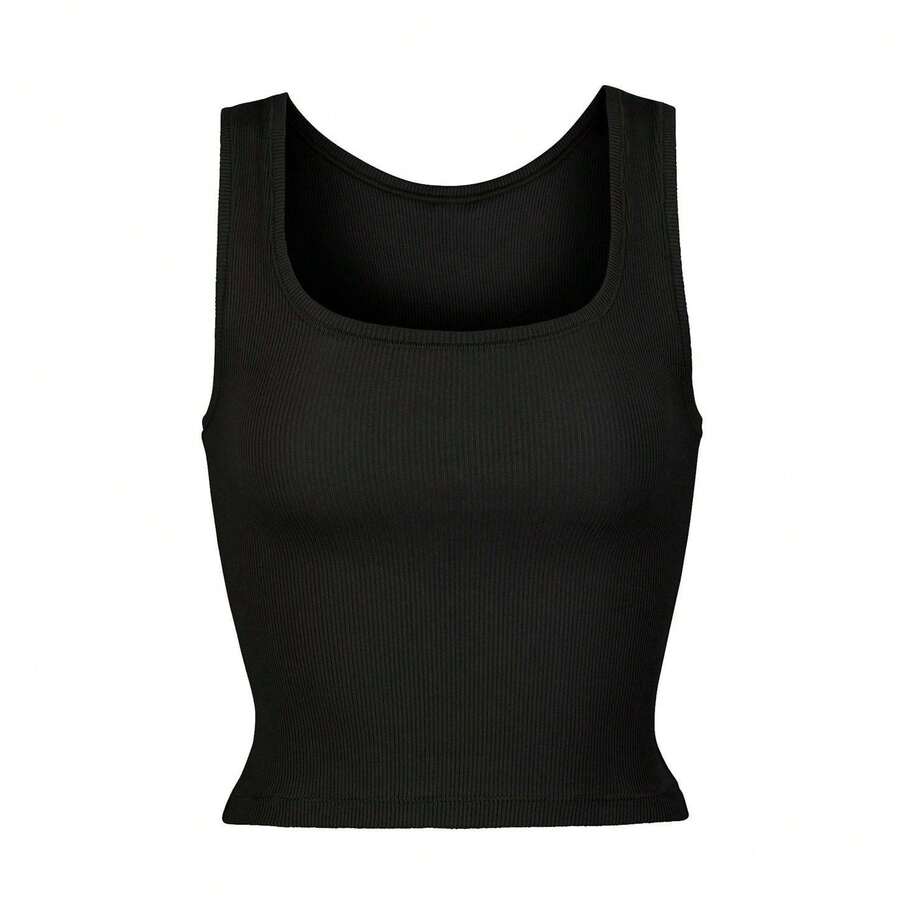 SKIMS Cotton Rib Tank | Ribbed Jersey Vest, Body-Hugging Stretch Cotton Cami For Everyday Lounge & Layering - Soot - View 1