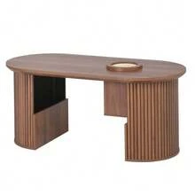 Modern Retro Style Coffee Table, Vertical Textured Walnut Coffee Table, Dimensions: 105 Cm (Length) X 50 Cm (Width) X 46.5 Cm (Height). - Natural Color - View 8