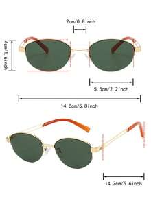 1 Pair Women's Gold-Green Oval Metal Frame Retro Hollow Design Fashion Glasses - Gold - View 4