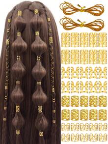 42pcs Alloy Hair Rings - Adjustable Hair Cuffs With 2 Ropes, Boho Hair Jewelry For Men & Women's Dreadlocks & Braids(Daily) - Gold - View 1