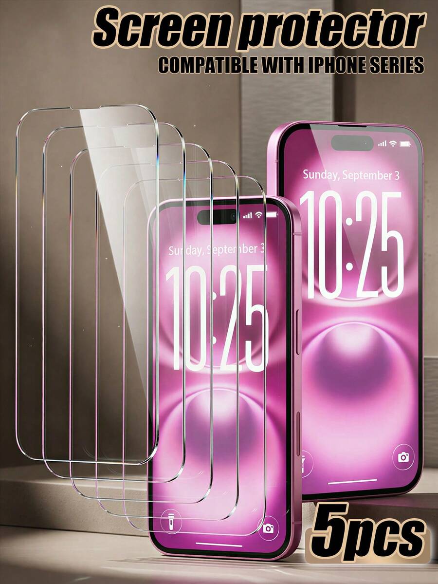 Mr. War Gorilla 5pcs Ultra Clear Tempered Glass Screen Protector, Made Of High-Hardness Glass Material, Strong Structure, Effectively Protects Against Daily Bumps And Scratches, Provides Comprehensive Basic Protection For The Screen. Compatible With IPhone 17e/17 Pro Max/17 Pro/17 Air/16 Pro Max/16 Pro/16/15 Pro Max/15 Pro/15/14 Pro Max/14 Pro/14/13/12/11 And Other Models.