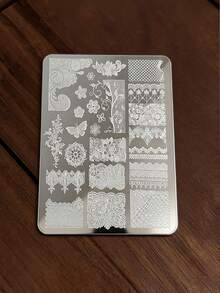 1pc Lace Flower Butterfly Nail Art Stamping Plate French Lace Wave Line Floral Designs Nail Transfer Printing Stencil Manicure Tools - Silver - View 7