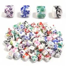 20颗方形花卉图案陶瓷珠，8毫米，手工饰品制作材料，适用于DIY项链、手链和工艺品制作 - 优雅花卉陶瓷散珠 - 方形 - 查看 5