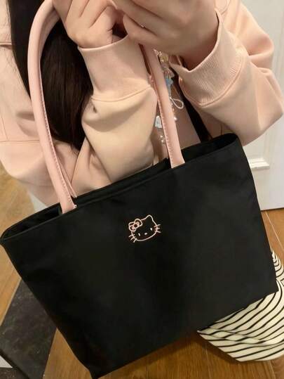 SANRIO 1 chiếc túi đeo vai thêu hình Hello Kitty, túi xách tay đa năng, túi tote thời trang tiện dụng cho nữ, thích hợp sử dụng hàng ngày khi đi mua sắm, dạo phố và các hoạt động ngoài trời.
