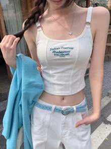 Áo croptop không tay gợi cảm dành cho nữ, thêu họa tiết, dáng ôm sát, phong cách ngọt ngào, phù hợp cho trang phục thường ngày mùa hè, màu trắng. - trắng - Xem 5