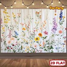 A Single Vibrant Wildflower Backdrop Featuring Daisies, Cosmos, Lavender, And Poppies, Measuring 130 Inches By 100 Inches, Made Of Polyester Fabric. Ideal For Photography, Home Decoration, And Party Setups, Especially For Birthdays Garden Wedding Easter Wall Decor Garden Ornaments Outdoor - 1PC - 查看 1
