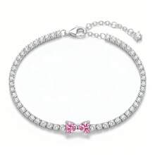 Vòng tay nơ đính đá Zirconia màu hồng lấp lánh, dài 16-20cm, thích hợp cho nữ đeo hàng ngày, trang sức cao cấp, quà tặng Ngày Valentine, quà tặng Ngày của Mẹ, quà sinh nhật. - Loại bướm - Xem 2