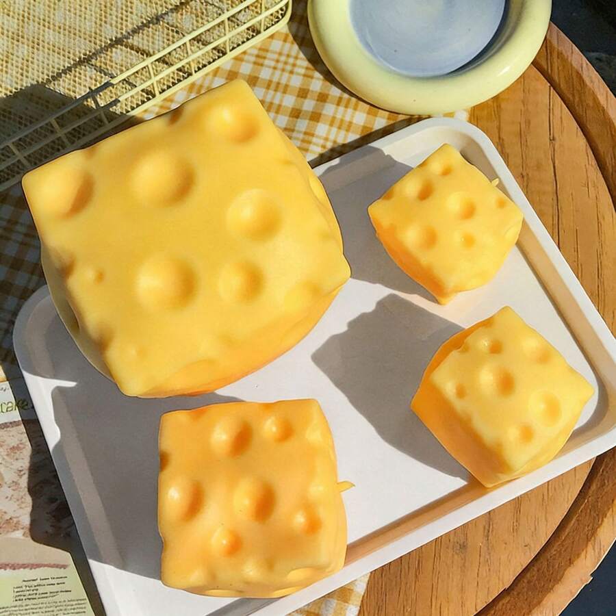 1pc Jumbo Cheese Squeezy - Extra Large Square Cheese Block Squishy Stress Relief Toy, Soft & Slow Rebound Squeeze Toy, Anxiety Relief