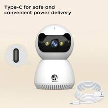 500万像素室内云台安防摄像头，支持5G/2.4G双频WiFi，适用于婴儿/宠物/保姆监控，支持云端和SD卡存储，Type-C接口，支持多种供电模式，具备彩色夜视、泛光灯、双向语音和报警功能。 - 黑與白 - 查看 12